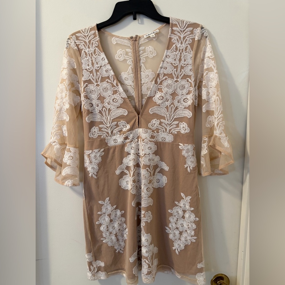 For Love & Lemons Temecula White and Tan Lace Mini Dress Sz L